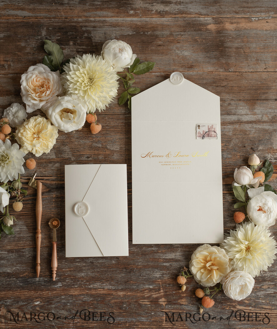WEDDING INVITATIONS gold / rose gold / silver / glitter Luxury Golden Wedding Invites, Elegant Nude Pocketfold Wedding Invitations, Glamour Gold Foil Wedding Cards, Minimalistic Wedding Stationery