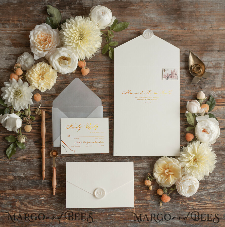 WEDDING INVITATIONS gold / rose gold / silver / glitter Luxury Golden Wedding Invites, Elegant Nude Pocketfold Wedding Invitations, Glamour Gold Foil Wedding Cards, Minimalistic Wedding Stationery