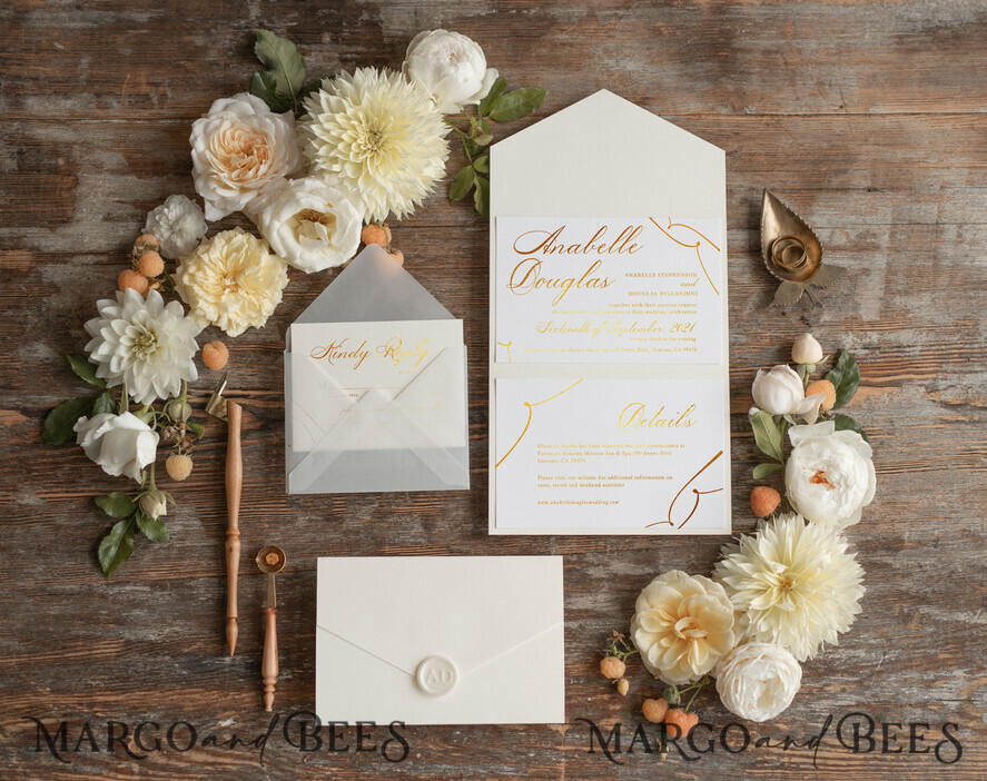 WEDDING INVITATIONS gold / rose gold / silver / glitter Luxury Golden Wedding Invites, Elegant Nude Pocketfold Wedding Invitations, Glamour Gold Foil Wedding Cards, Minimalistic Wedding Stationery