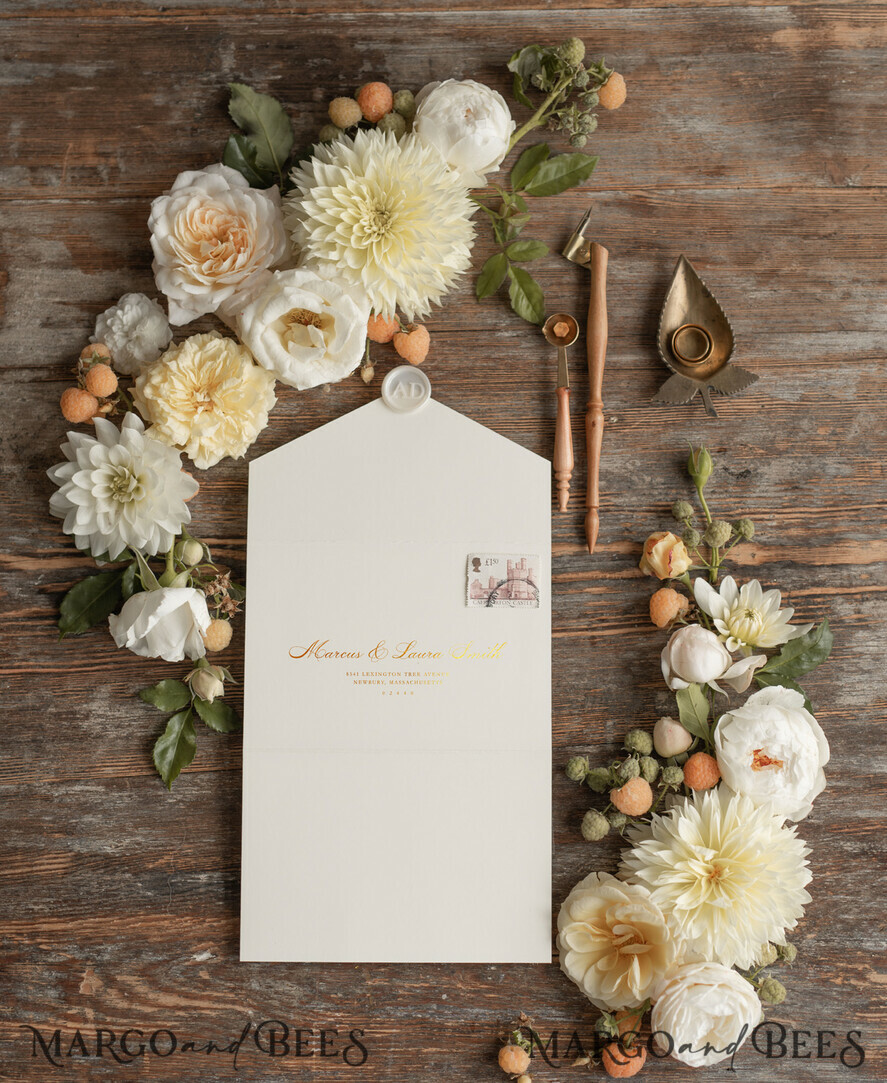 WEDDING INVITATIONS gold / rose gold / silver / glitter Luxury Golden Wedding Invites, Elegant Nude Pocketfold Wedding Invitations, Glamour Gold Foil Wedding Cards, Minimalistic Wedding Stationery