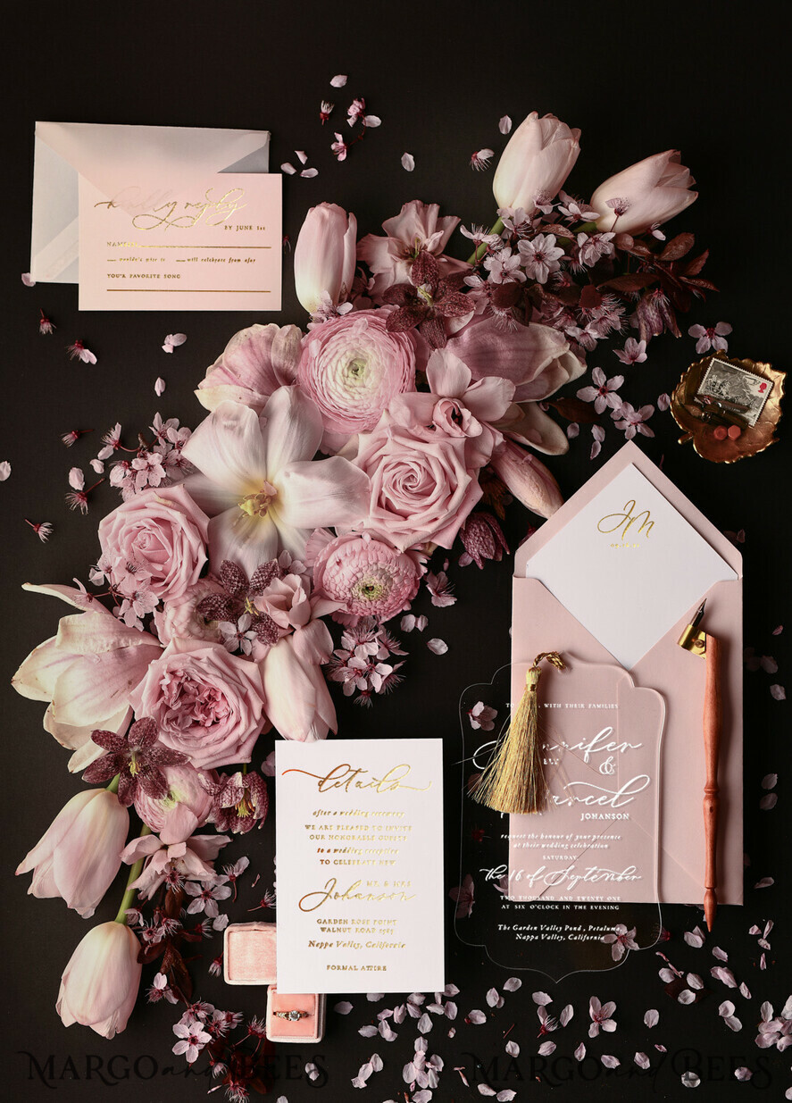 WEDDING INVITATIONS gold / rose gold / silver / glitter Luxury Plexi Acrylic Wedding Invitations, Glamour Golden Tassel Wedding Invites, Romantic Blush Pink Arabic Wedding Cards, Bespoke Indian Wedding Invitation Suite