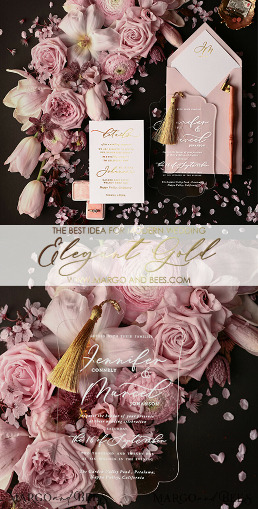 WEDDING INVITATIONS gold / rose gold / silver / glitter Luxury Plexi Acrylic Wedding Invitations, Glamour Golden Tassel Wedding Invites, Romantic Blush Pink Arabic Wedding Cards, Bespoke Indian Wedding Invitation Suite