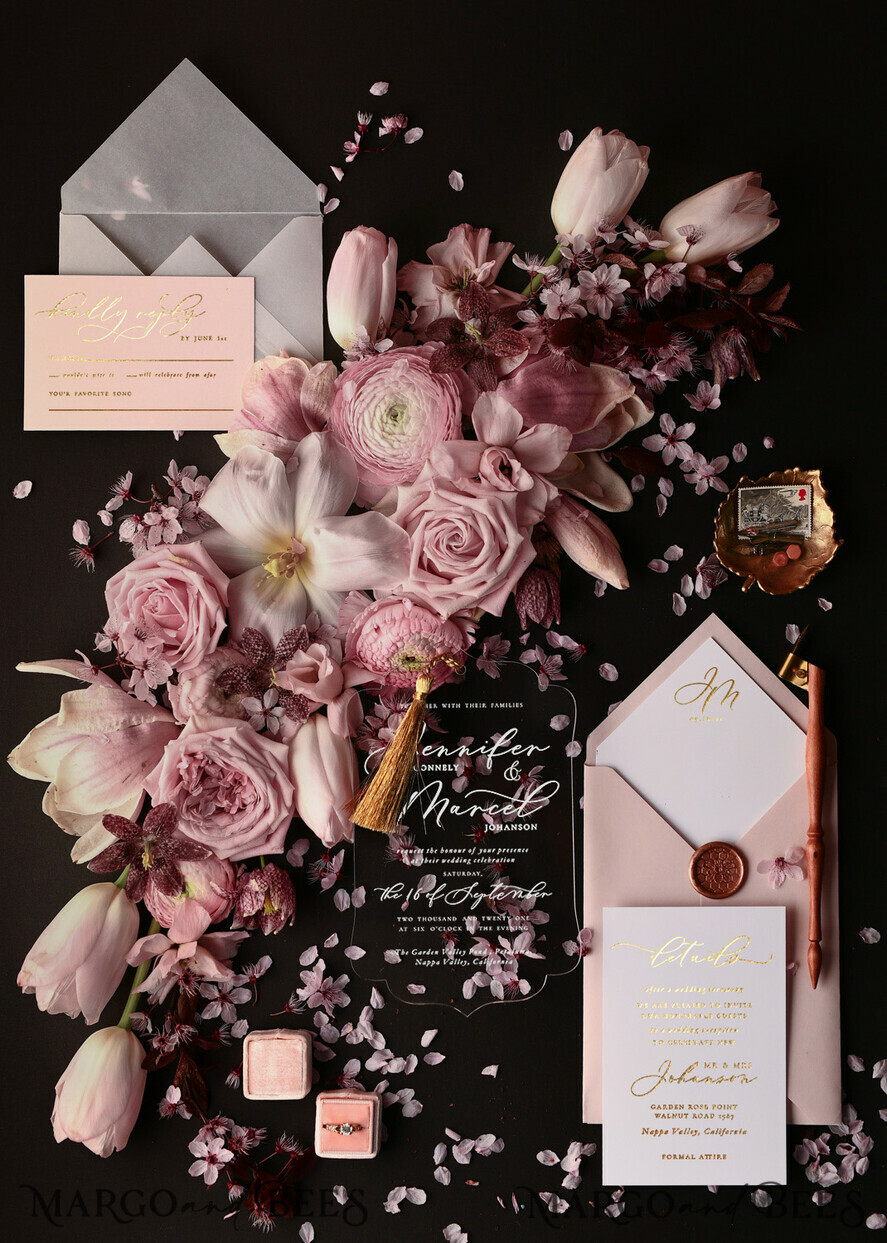 WEDDING INVITATIONS gold / rose gold / silver / glitter Luxury Plexi Acrylic Wedding Invitations, Glamour Golden Tassel Wedding Invites, Romantic Blush Pink Arabic Wedding Cards, Bespoke Indian Wedding Invitation Suite