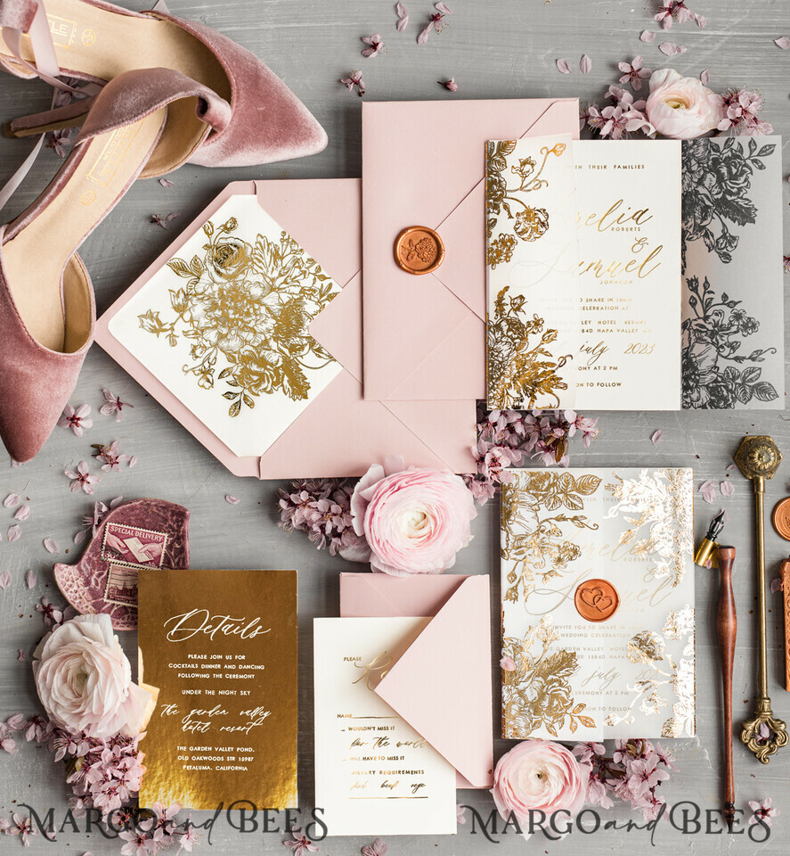 WEDDING INVITATIONS gold / rose gold / silver / glitter Golden Foil wedding invitation set, Elegant Wedding Invitations , Gold Wedding Invitation Suite, Luxury wedding Cards