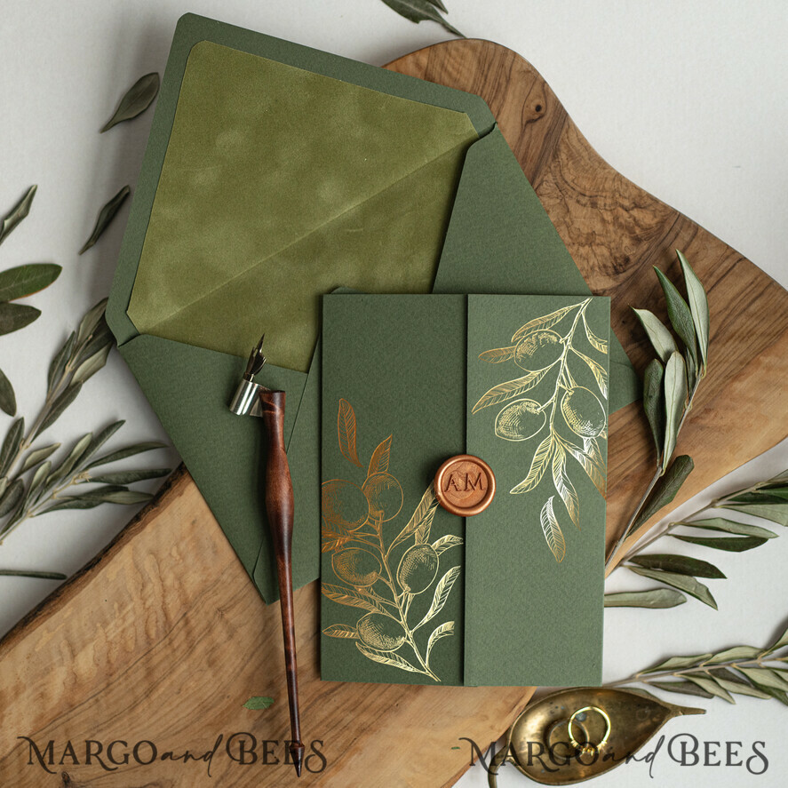 WEDDING INVITATIONS gold / rose gold / silver / glitter Velvet olive green Wedding invitations designs, Acrylic Wedding Invitations cards, Golden Shine Wedding Invitation Suite, Luxury Wedding Cards