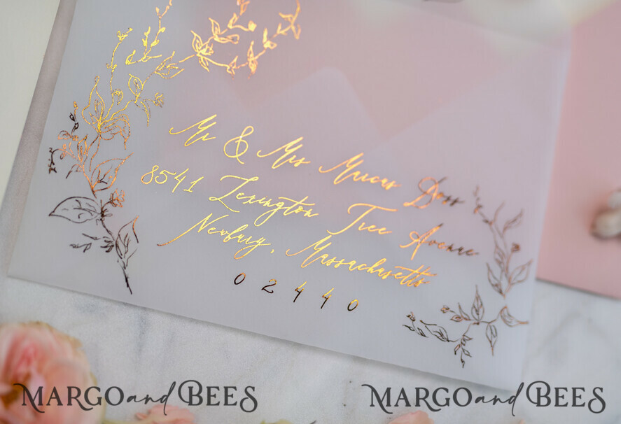 WEDDING INVITATIONS gold / rose gold / silver / glitter Romantic Blush Pink Wedding Invitations, Glamour Gold Foil Wedding Cards, Elegant Golden Wedding Invites, Bespoke Vellum Wedding Invitation Suite