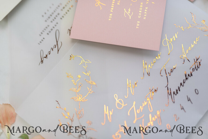WEDDING INVITATIONS gold / rose gold / silver / glitter Romantic Blush Pink Wedding Invitations, Glamour Gold Foil Wedding Cards, Elegant Golden Wedding Invites, Bespoke Vellum Wedding Invitation Suite