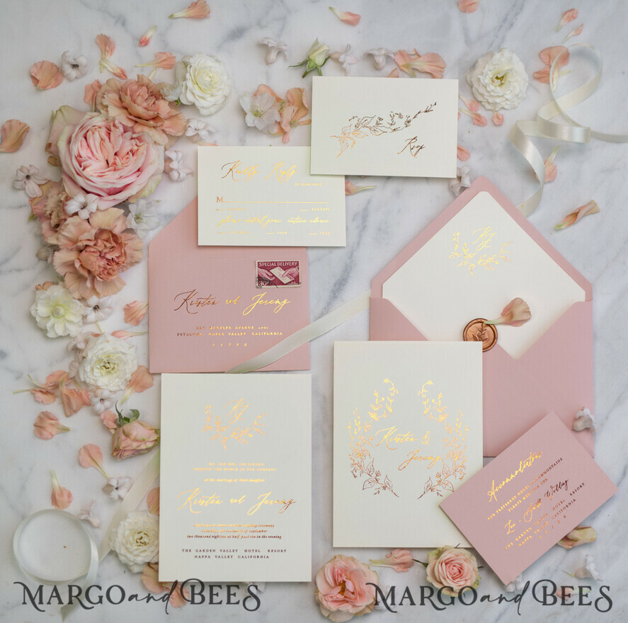 WEDDING INVITATIONS gold / rose gold / silver / glitter Romantic Blush Pink Wedding Invitations, Glamour Gold Foil Wedding Cards, Elegant Golden Wedding Invites, Bespoke Vellum Wedding Invitation Suite