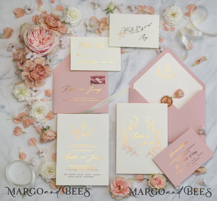 WEDDING INVITATIONS gold / rose gold / silver / glitter Romantic Blush Pink Wedding Invitations, Glamour Gold Foil Wedding Cards, Elegant Golden Wedding Invites, Bespoke Vellum Wedding Invitation Suite