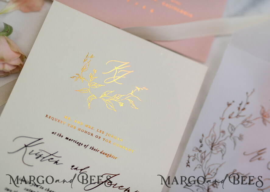 WEDDING INVITATIONS gold / rose gold / silver / glitter Romantic Blush Pink Wedding Invitations, Glamour Gold Foil Wedding Cards, Elegant Golden Wedding Invites, Bespoke Vellum Wedding Invitation Suite