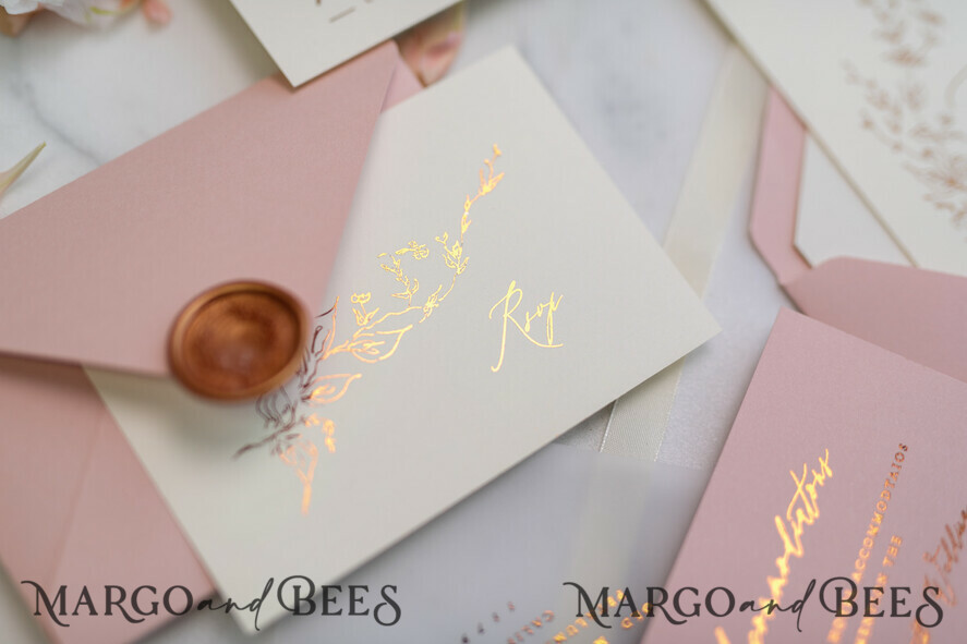 WEDDING INVITATIONS gold / rose gold / silver / glitter Romantic Blush Pink Wedding Invitations, Glamour Gold Foil Wedding Cards, Elegant Golden Wedding Invites, Bespoke Vellum Wedding Invitation Suite
