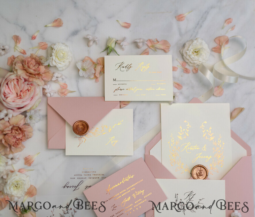 WEDDING INVITATIONS gold / rose gold / silver / glitter Romantic Blush Pink Wedding Invitations, Glamour Gold Foil Wedding Cards, Elegant Golden Wedding Invites, Bespoke Vellum Wedding Invitation Suite