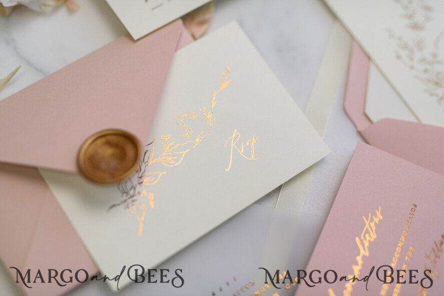 WEDDING INVITATIONS gold / rose gold / silver / glitter Romantic Blush Pink Wedding Invitations, Glamour Gold Foil Wedding Cards, Elegant Golden Wedding Invites, Bespoke Vellum Wedding Invitation Suite