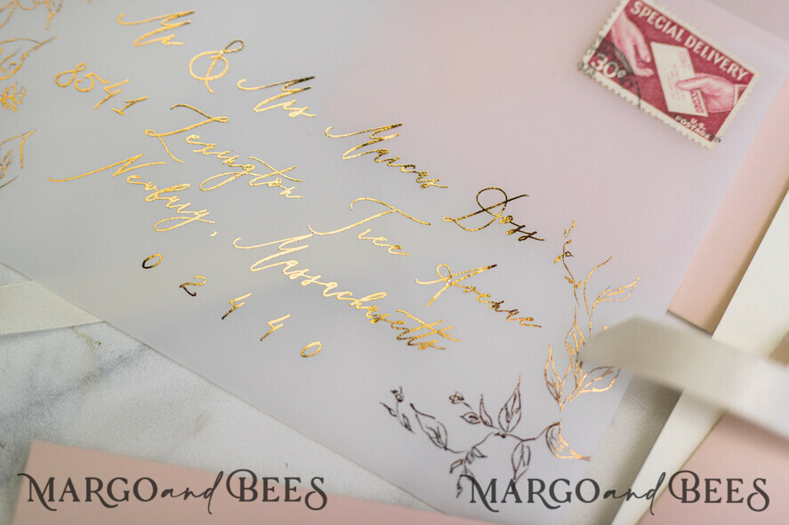 WEDDING INVITATIONS gold / rose gold / silver / glitter Romantic Blush Pink Wedding Invitations, Glamour Gold Foil Wedding Cards, Elegant Golden Wedding Invites, Bespoke Vellum Wedding Invitation Suite