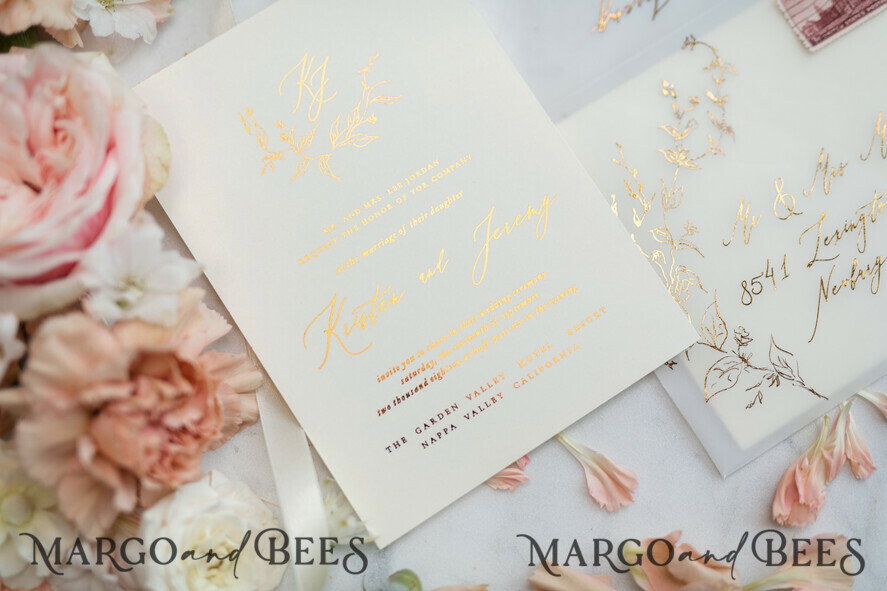 WEDDING INVITATIONS gold / rose gold / silver / glitter Romantic Blush Pink Wedding Invitations, Glamour Gold Foil Wedding Cards, Elegant Golden Wedding Invites, Bespoke Vellum Wedding Invitation Suite