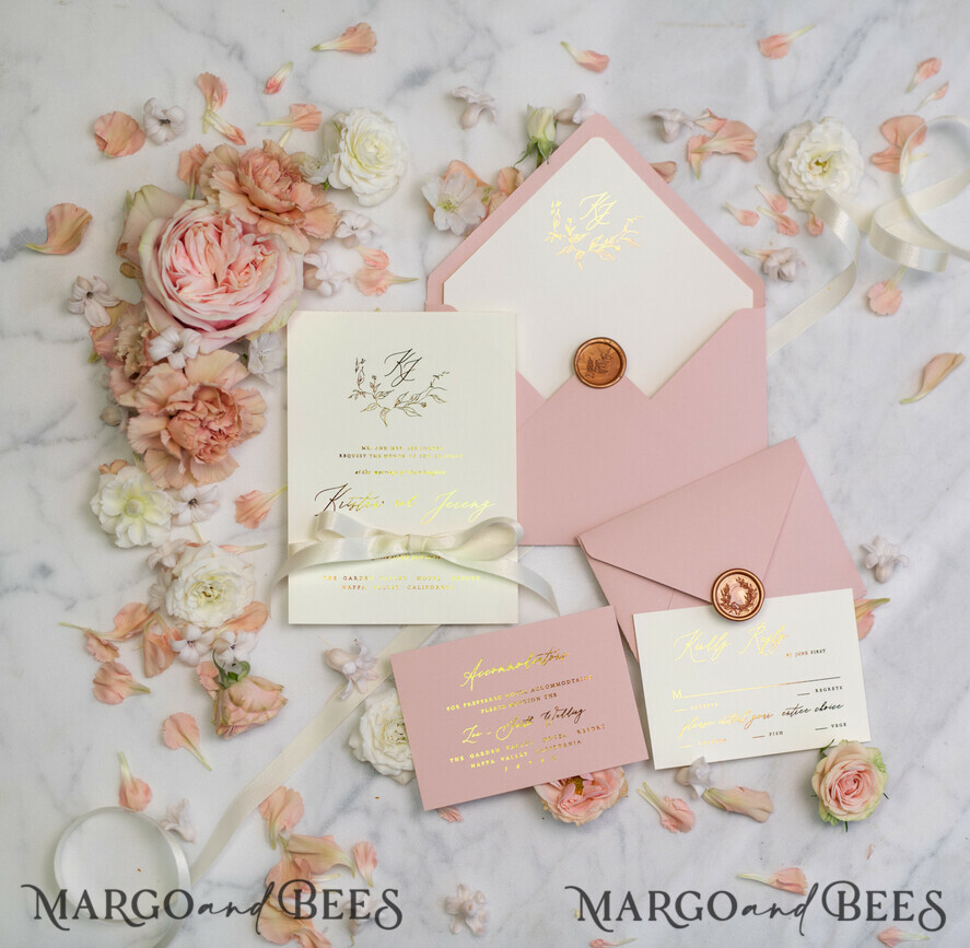 WEDDING INVITATIONS gold / rose gold / silver / glitter Romantic Blush Pink Wedding Invitations, Glamour Gold Foil Wedding Cards, Elegant Golden Wedding Invites, Bespoke Vellum Wedding Invitation Suite