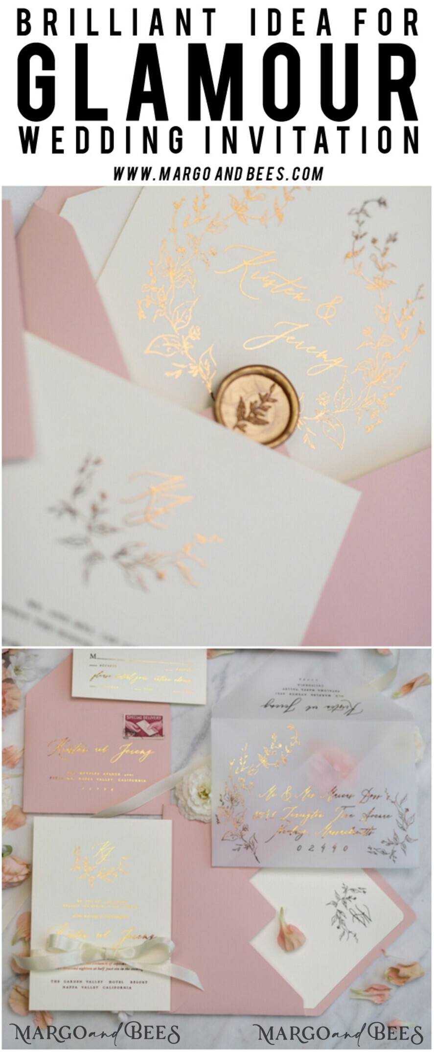 WEDDING INVITATIONS gold / rose gold / silver / glitter Romantic Blush Pink Wedding Invitations, Glamour Gold Foil Wedding Cards, Elegant Golden Wedding Invites, Bespoke Vellum Wedding Invitation Suite