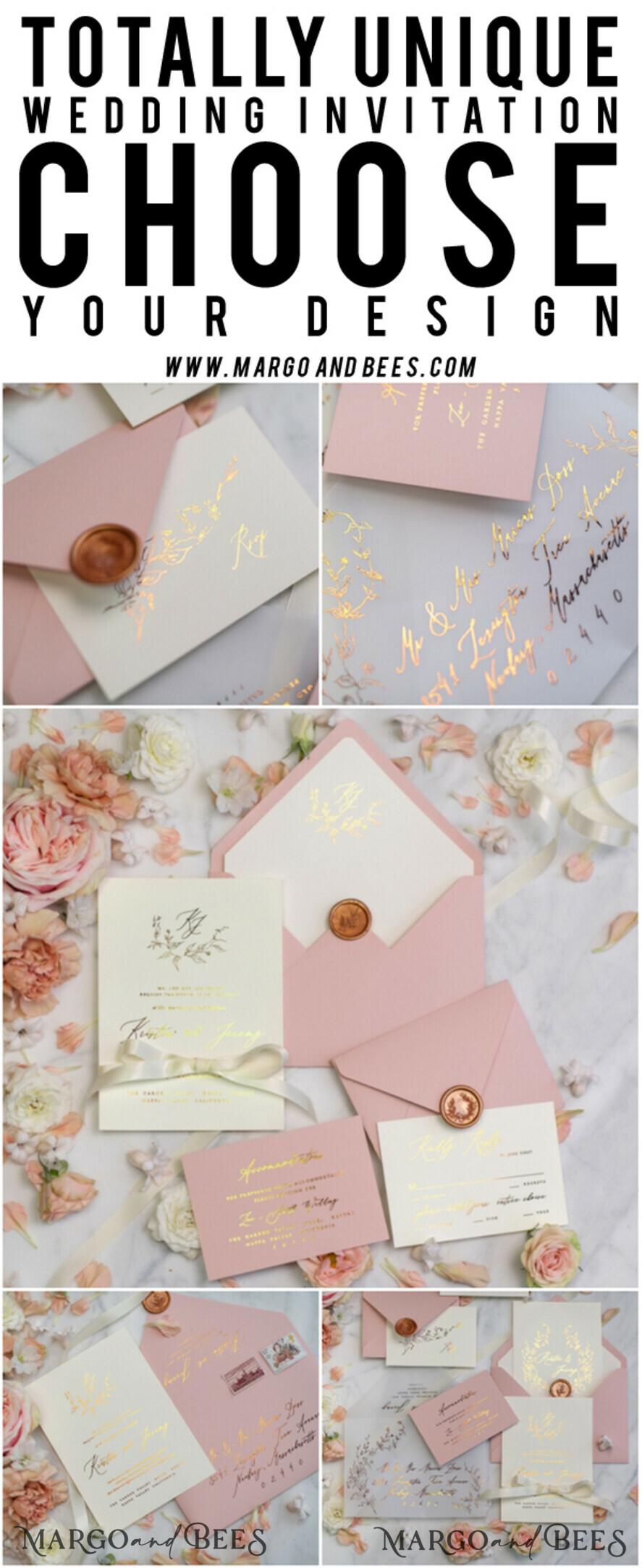 WEDDING INVITATIONS gold / rose gold / silver / glitter Romantic Blush Pink Wedding Invitations, Glamour Gold Foil Wedding Cards, Elegant Golden Wedding Invites, Bespoke Vellum Wedding Invitation Suite