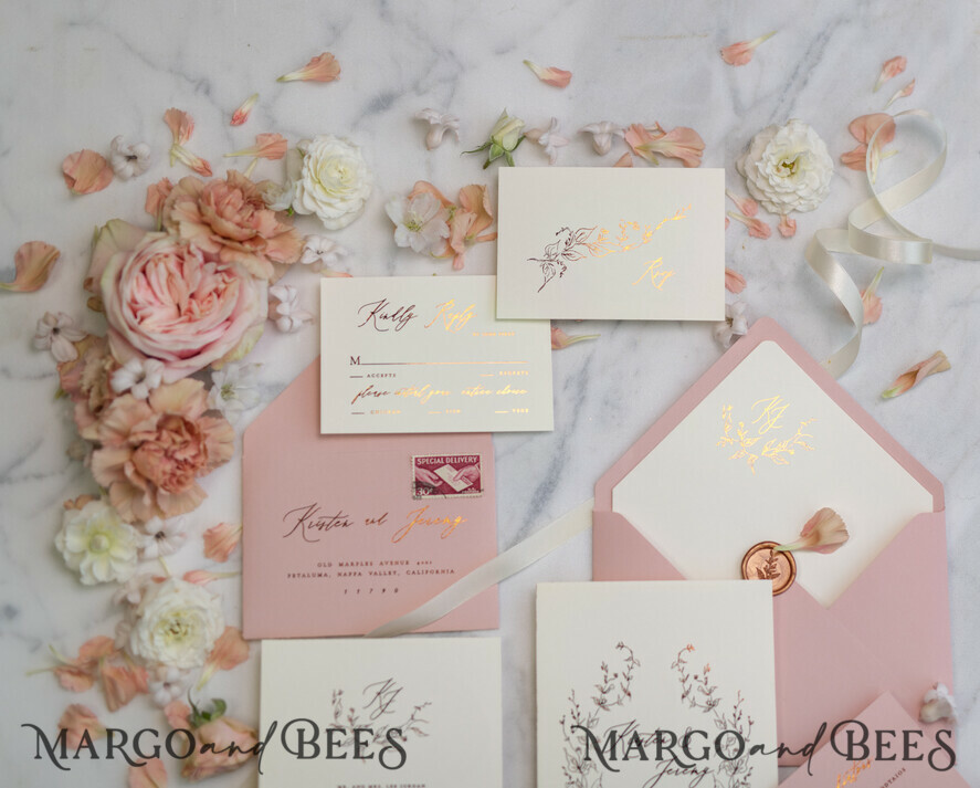 WEDDING INVITATIONS gold / rose gold / silver / glitter Romantic Blush Pink Wedding Invitations, Glamour Gold Foil Wedding Cards, Elegant Golden Wedding Invites, Bespoke Vellum Wedding Invitation Suite