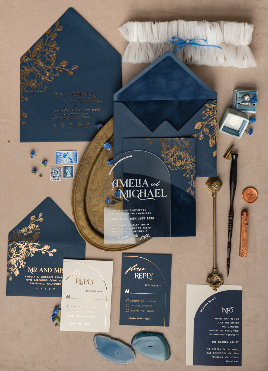 WEDDING INVITATIONS gold / rose gold / silver / glitter Navy Gold Arch Wedding invitations, Plexi Pocket Velvet Wedding Invitations, Dark Blue Gold Wedding Invitation Suite, Elegant Wedding Cards