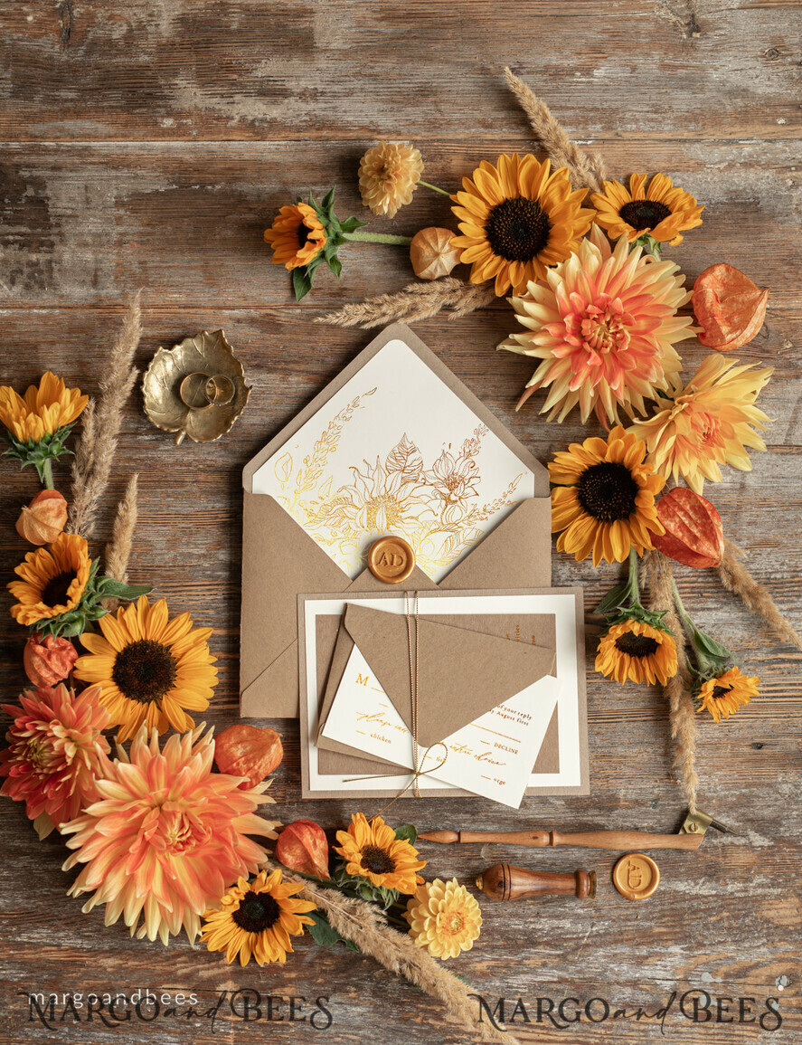 WEDDING INVITATIONS gold / rose gold / silver / glitter Rustic Glam Wedding Invitations, Bespoke Vintage Wedding Cards, Elegant Golden Shine Wedding Invites, Gold Glitter Sunflower Wedding Invites