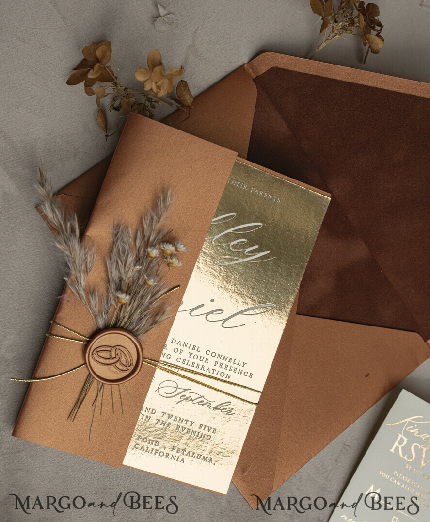 WEDDING INVITATIONS gold / rose gold / silver / glitter Fall Mirror gold Wedding Invitations, Elegant Terracotta Wedding Cards, Burnt orange Acrylic Wedding Invites, Mirror Gold Plexi Wedding Invitation Suite