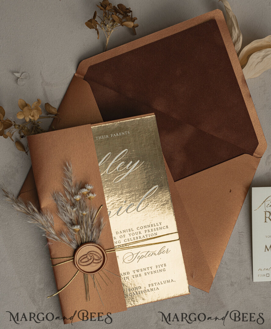 WEDDING INVITATIONS gold / rose gold / silver / glitter Fall Mirror gold Wedding Invitations, Elegant Terracotta Wedding Cards, Burnt orange Acrylic Wedding Invites, Mirror Gold Plexi Wedding Invitation Suite