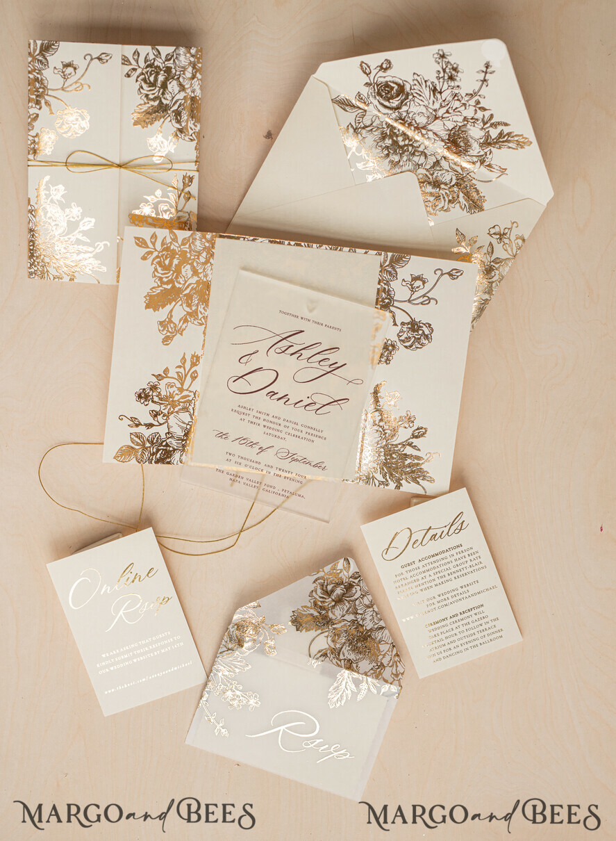 WEDDING INVITATIONS gold / rose gold / silver / glitter Luxury Gold Foil Wedding Invitations, Plexi Glamour Wedding Invitation Suite, Elegant Velvet Wedding Cards, Bespoke Golden Wedding Stationery