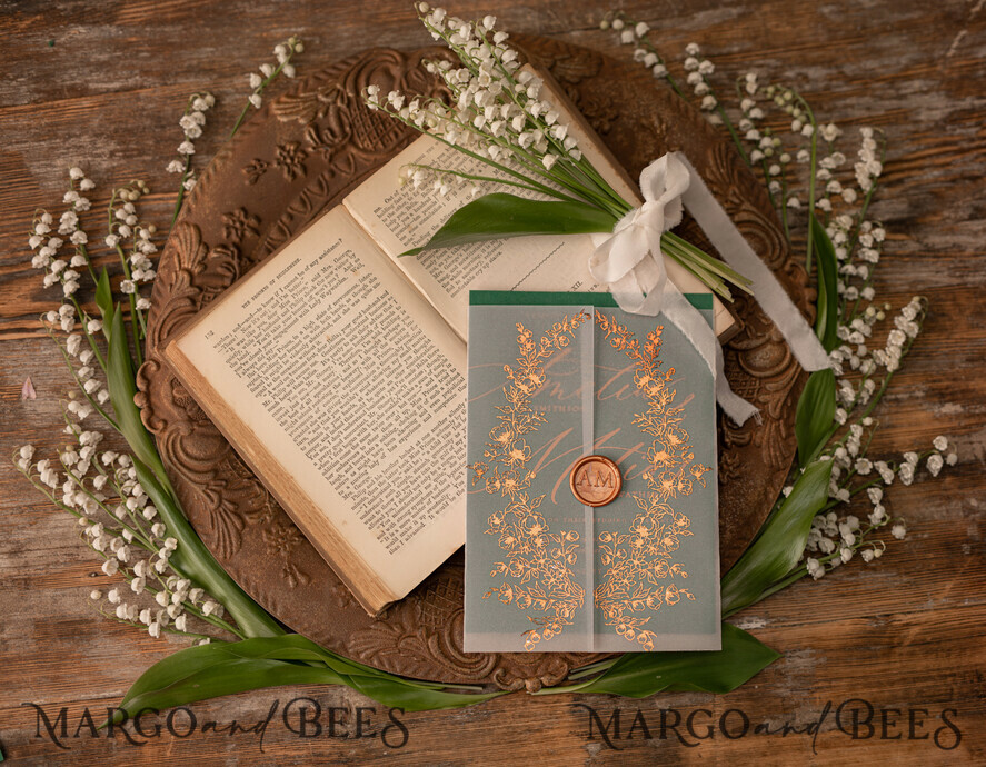 WEDDING INVITATIONS gold / rose gold / silver / glitter Luxury Greenery Gold Wedding Invitations, Elegant Emerald Green Wedding Cards, Bespoke White Vellum Wedding Invitation Suite, Golden Shine Wedding Invites