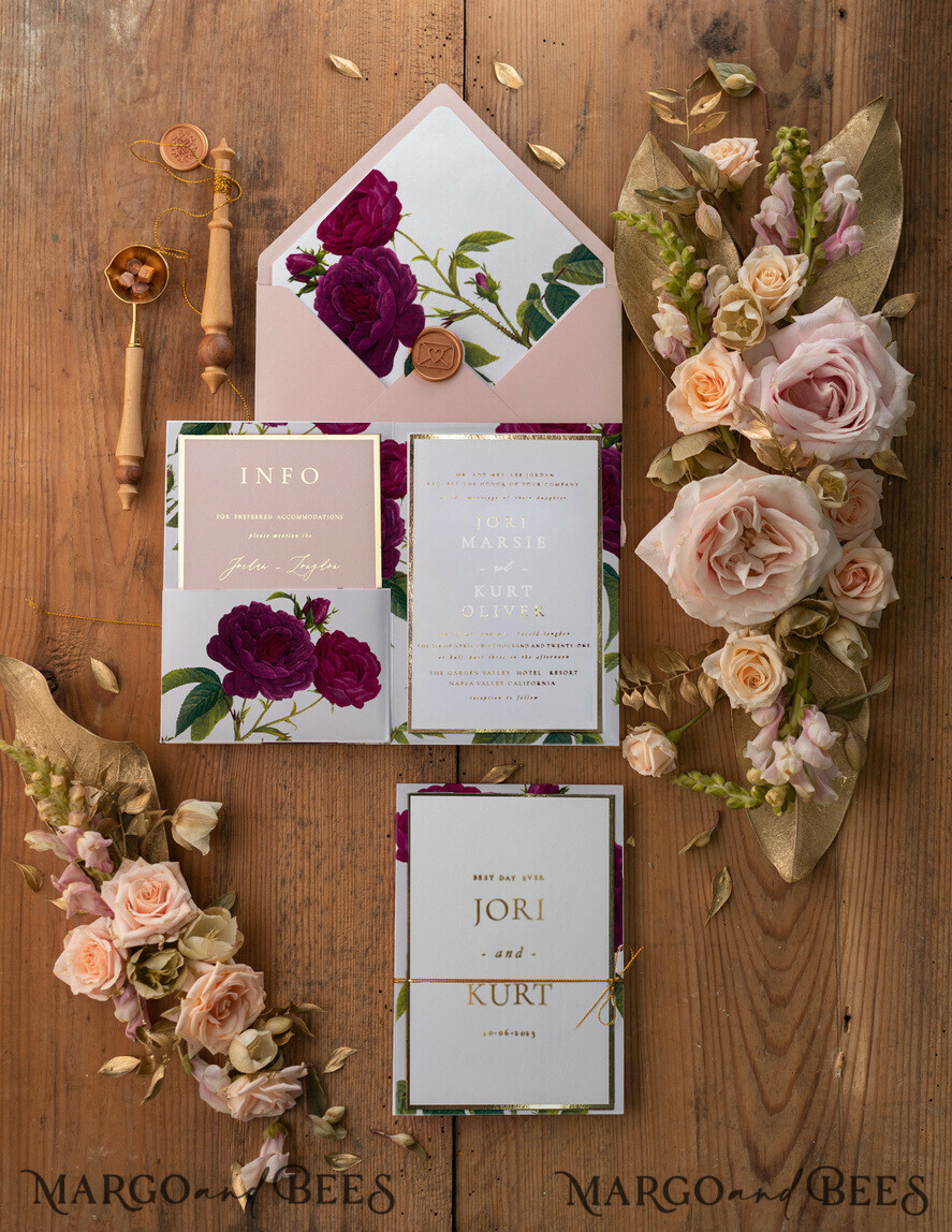 WEDDING INVITATIONS gold / rose gold / silver / glitter Luxury Golden Shine Wedding Invitations, Glamour Pocketfold Wedding Cards, Elegant Floral Wedding Invites, Romantic Blush Pink Wedding Stationery