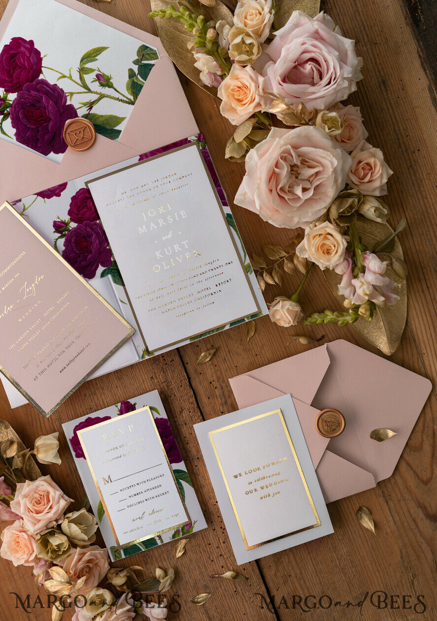 WEDDING INVITATIONS gold / rose gold / silver / glitter Luxury Golden Shine Wedding Invitations, Glamour Pocketfold Wedding Cards, Elegant Floral Wedding Invites, Romantic Blush Pink Wedding Stationery
