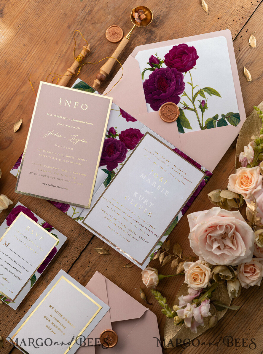 WEDDING INVITATIONS gold / rose gold / silver / glitter Luxury Golden Shine Wedding Invitations, Glamour Pocketfold Wedding Cards, Elegant Floral Wedding Invites, Romantic Blush Pink Wedding Stationery