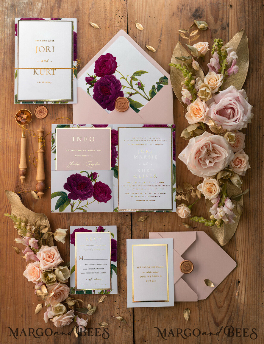 WEDDING INVITATIONS gold / rose gold / silver / glitter Luxury Golden Shine Wedding Invitations, Glamour Pocketfold Wedding Cards, Elegant Floral Wedding Invites, Romantic Blush Pink Wedding Stationery