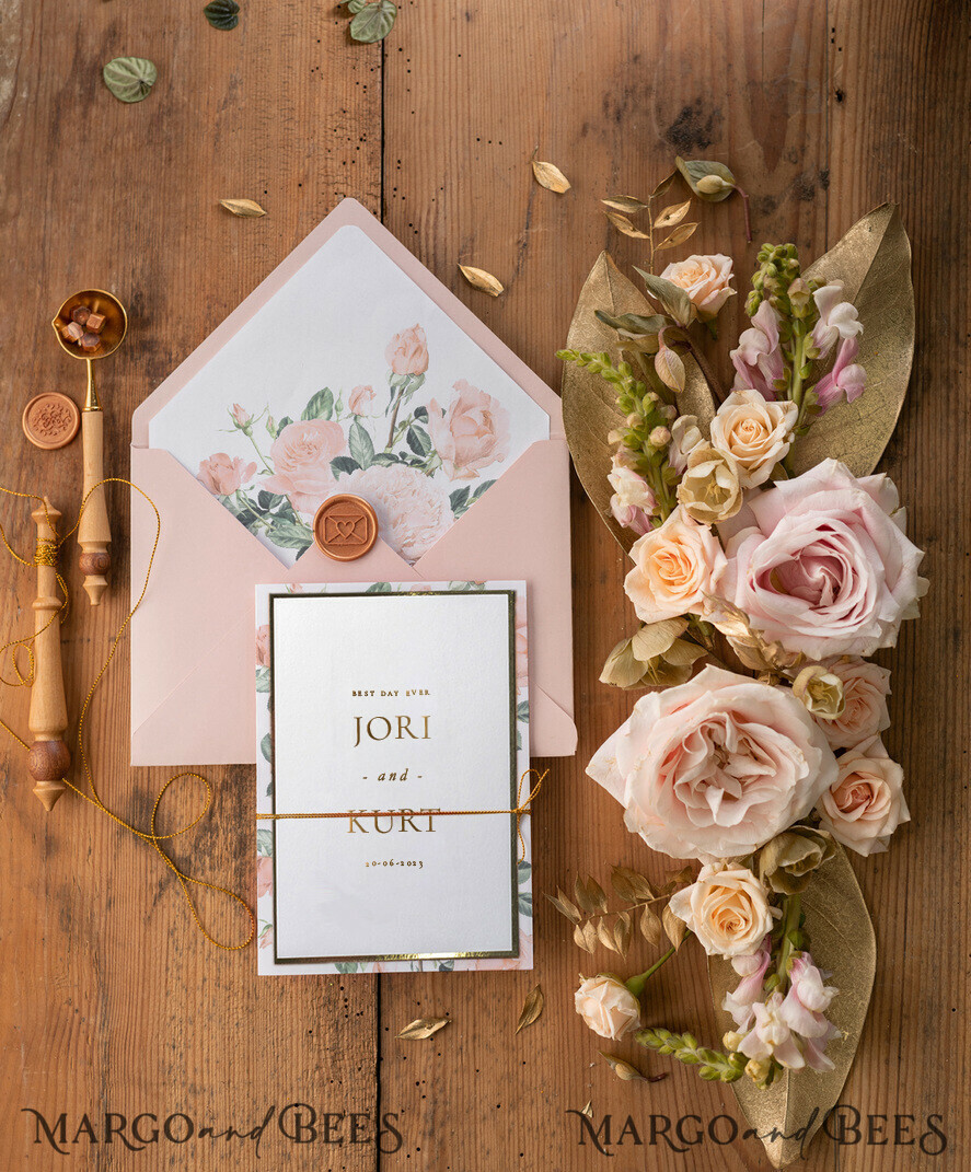 WEDDING INVITATIONS gold / rose gold / silver / glitter Luxury Gold Foil Wedding Invitations, Glamour Golden Shine Wedding Cards, Elegant Pocketfold Wedding Invites, Bespoke Floral Wedding Invitation Suite