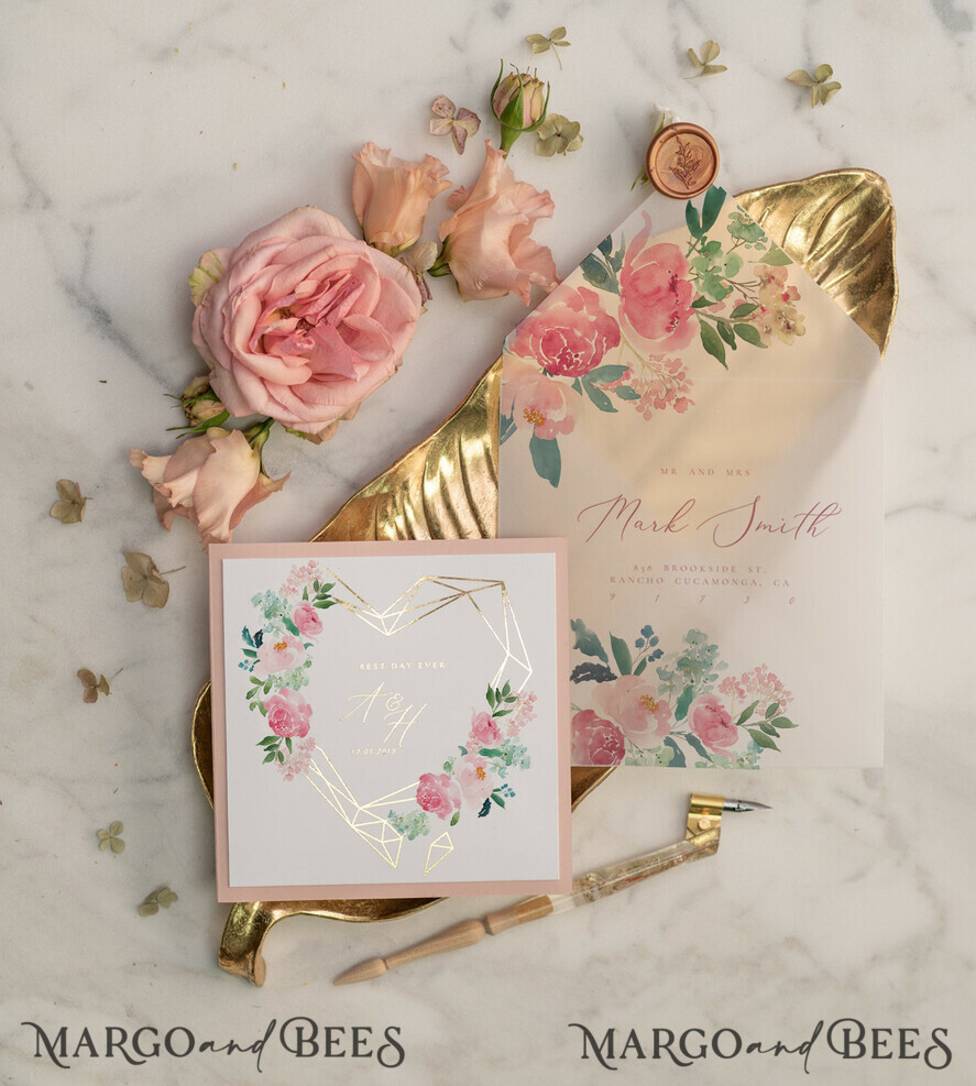 WEDDING INVITATIONS gold / rose gold / silver / glitter Luxury Blush Pink Wedding Invites, Glamour Gold Foil Wedding Invitations, Elegant Floral Wedding Invitation Suite, Romantic Golden Shine Wedding Cards