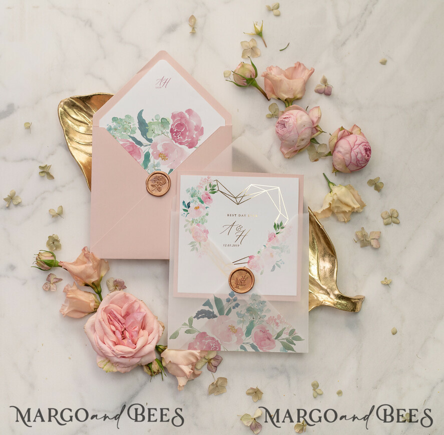 WEDDING INVITATIONS gold / rose gold / silver / glitter Luxury Blush Pink Wedding Invites, Glamour Gold Foil Wedding Invitations, Elegant Floral Wedding Invitation Suite, Romantic Golden Shine Wedding Cards