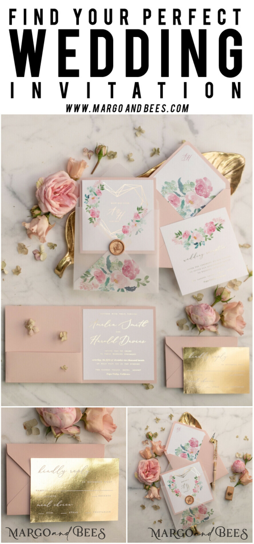 WEDDING INVITATIONS gold / rose gold / silver / glitter Luxury Blush Pink Wedding Invites, Glamour Gold Foil Wedding Invitations, Elegant Floral Wedding Invitation Suite, Romantic Golden Shine Wedding Cards