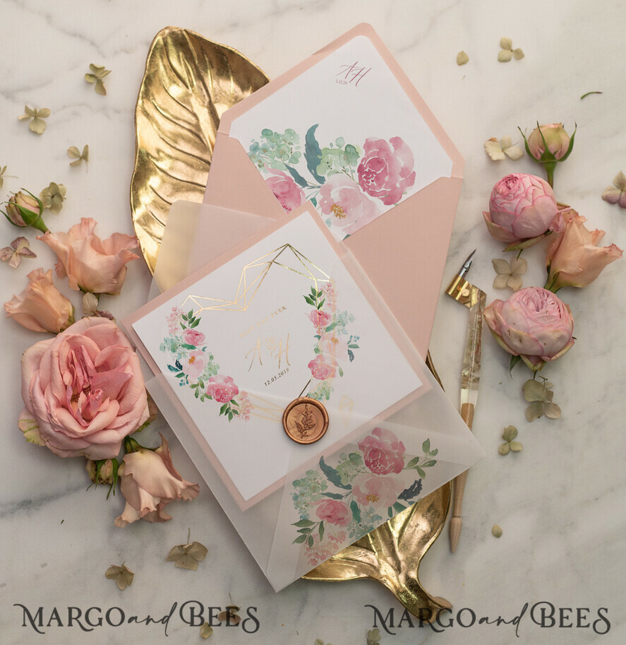 WEDDING INVITATIONS gold / rose gold / silver / glitter Luxury Blush Pink Wedding Invites, Glamour Gold Foil Wedding Invitations, Elegant Floral Wedding Invitation Suite, Romantic Golden Shine Wedding Cards