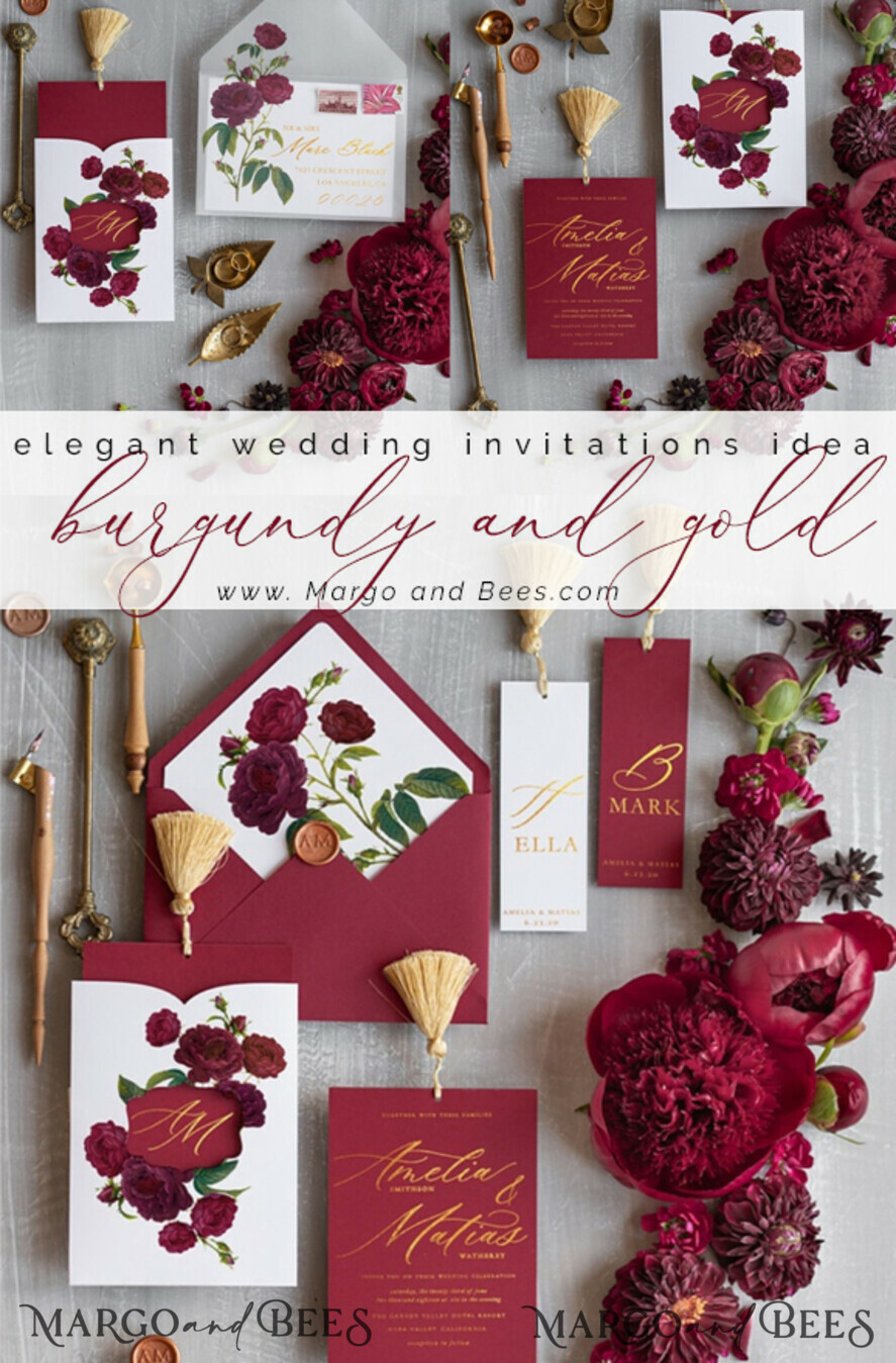 WEDDING INVITATIONS gold / rose gold / silver / glitter Red wedding invitations, red and white wedding invitations, red and gold wedding invitations, vellum paper, vellum envelope, tracing paper, envelope liner, red flowers, floral wedding invitations, deep red wedding invitations, dark red cards, gold tassel, golden tassel, pocket wedding invitations, gold wedding, gold foil print out, red and gold wedding, floral design, graphic design, wax seals, envelope addressing