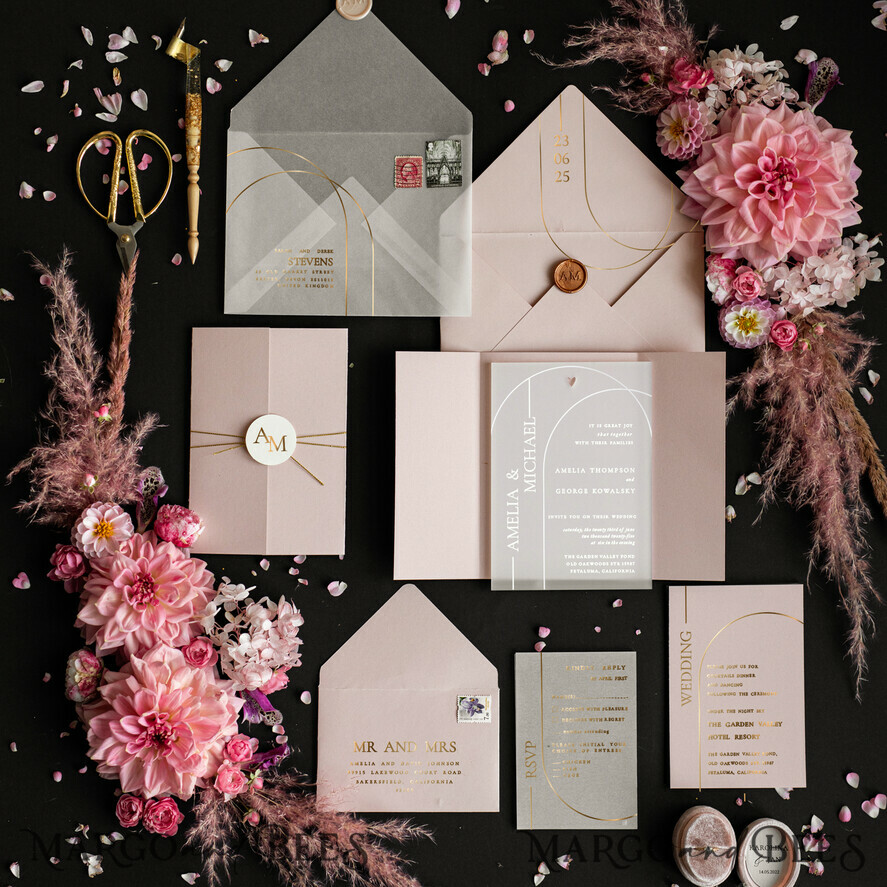 WEDDING INVITATIONS gold / rose gold / silver / glitter Handmade wedding invitation, Glamour wedding invitations • Romantic Wedding Invitation Suite, golden wedding invitations