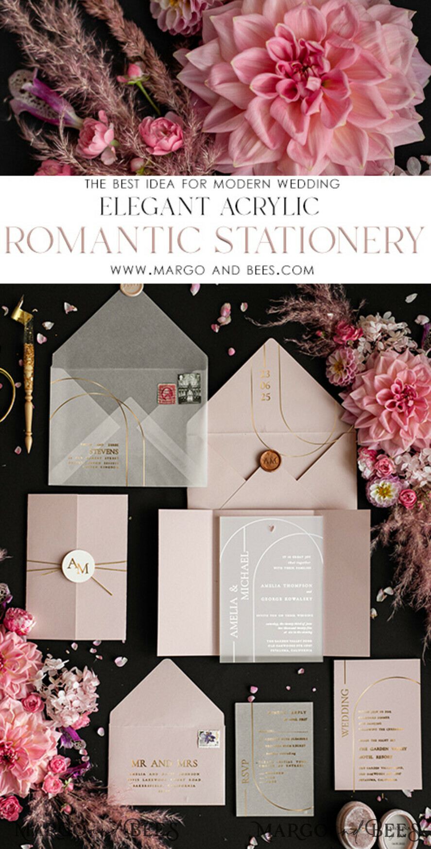 WEDDING INVITATIONS gold / rose gold / silver / glitter Handmade wedding invitation, Glamour wedding invitations • Romantic Wedding Invitation Suite, golden wedding invitations