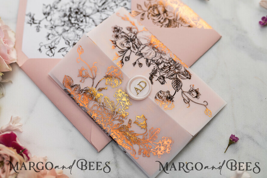HOCHZEITS EINLADUNGEN Gold / Roségold / Silber / Glitzer Luxus Pergament Goldfolien Hochzeitskarten, elegante Blush-Pink Hochzeitskarten-Suite, Glamour Hochzeitskarten, goldenes Glanz Hochzeitskarten-Suite