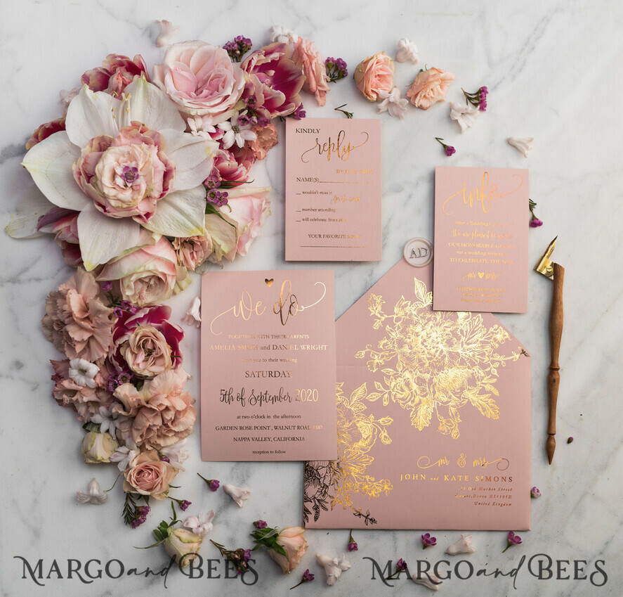 HOCHZEITS EINLADUNGEN Gold / Roségold / Silber / Glitzer Luxus Pergament Goldfolien Hochzeitskarten, elegante Blush-Pink Hochzeitskarten-Suite, Glamour Hochzeitskarten, goldenes Glanz Hochzeitskarten-Suite