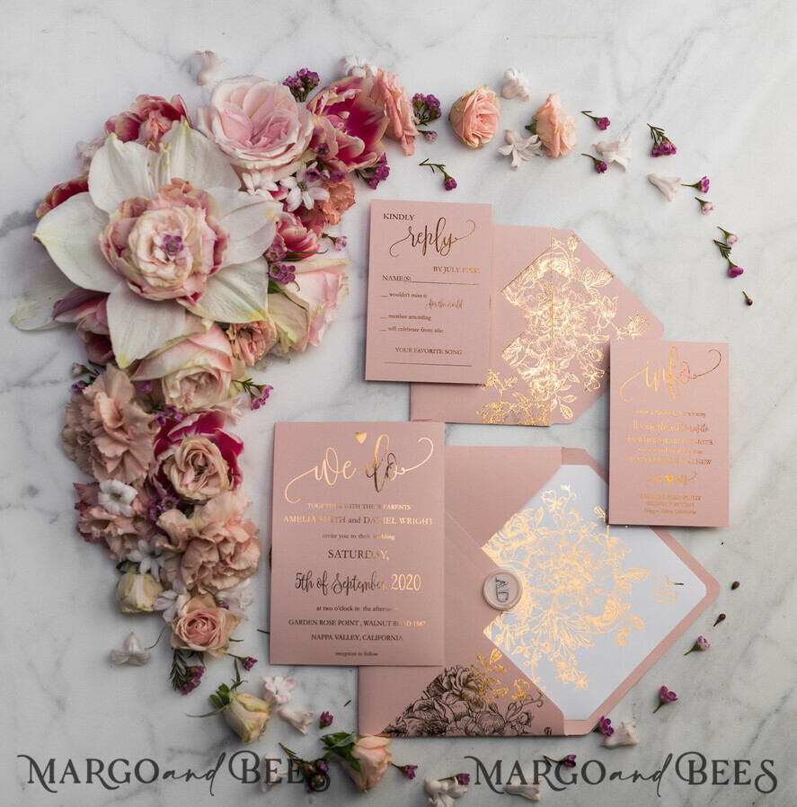 HOCHZEITS EINLADUNGEN Gold / Roségold / Silber / Glitzer Luxus Pergament Goldfolien Hochzeitskarten, elegante Blush-Pink Hochzeitskarten-Suite, Glamour Hochzeitskarten, goldenes Glanz Hochzeitskarten-Suite