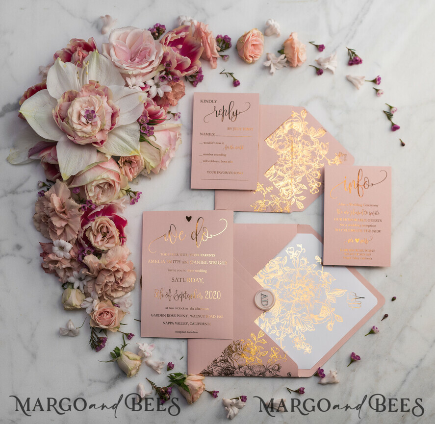 HOCHZEITS EINLADUNGEN Gold / Roségold / Silber / Glitzer Luxus Pergament Goldfolien Hochzeitskarten, elegante Blush-Pink Hochzeitskarten-Suite, Glamour Hochzeitskarten, goldenes Glanz Hochzeitskarten-Suite