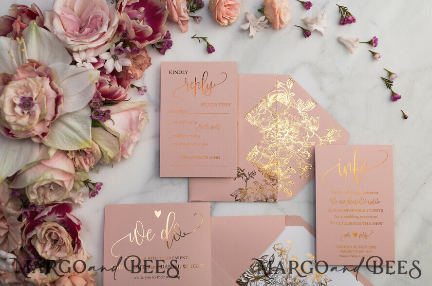 HOCHZEITS EINLADUNGEN Gold / Roségold / Silber / Glitzer Luxus Pergament Goldfolien Hochzeitskarten, elegante Blush-Pink Hochzeitskarten-Suite, Glamour Hochzeitskarten, goldenes Glanz Hochzeitskarten-Suite