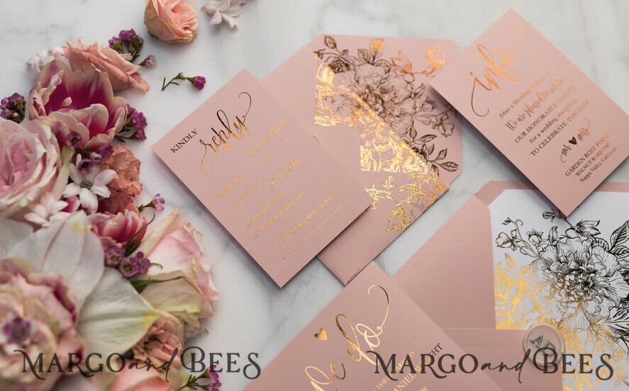 HOCHZEITS EINLADUNGEN Gold / Roségold / Silber / Glitzer Luxus Pergament Goldfolien Hochzeitskarten, elegante Blush-Pink Hochzeitskarten-Suite, Glamour Hochzeitskarten, goldenes Glanz Hochzeitskarten-Suite