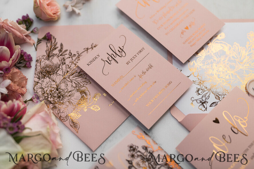 HOCHZEITS EINLADUNGEN Gold / Roségold / Silber / Glitzer Luxus Pergament Goldfolien Hochzeitskarten, elegante Blush-Pink Hochzeitskarten-Suite, Glamour Hochzeitskarten, goldenes Glanz Hochzeitskarten-Suite