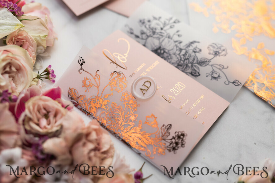 HOCHZEITS EINLADUNGEN Gold / Roségold / Silber / Glitzer Luxus Pergament Goldfolien Hochzeitskarten, elegante Blush-Pink Hochzeitskarten-Suite, Glamour Hochzeitskarten, goldenes Glanz Hochzeitskarten-Suite
