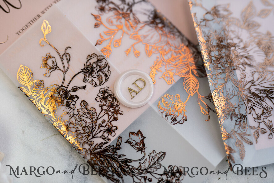 HOCHZEITS EINLADUNGEN Gold / Roségold / Silber / Glitzer Luxus Pergament Goldfolien Hochzeitskarten, elegante Blush-Pink Hochzeitskarten-Suite, Glamour Hochzeitskarten, goldenes Glanz Hochzeitskarten-Suite
